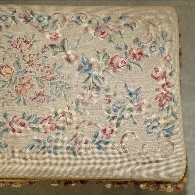 Large Victorian Oak Cabriole Legged Footstool with Embroidered Upholstery, 1880s For Sale - Image 16 of 18