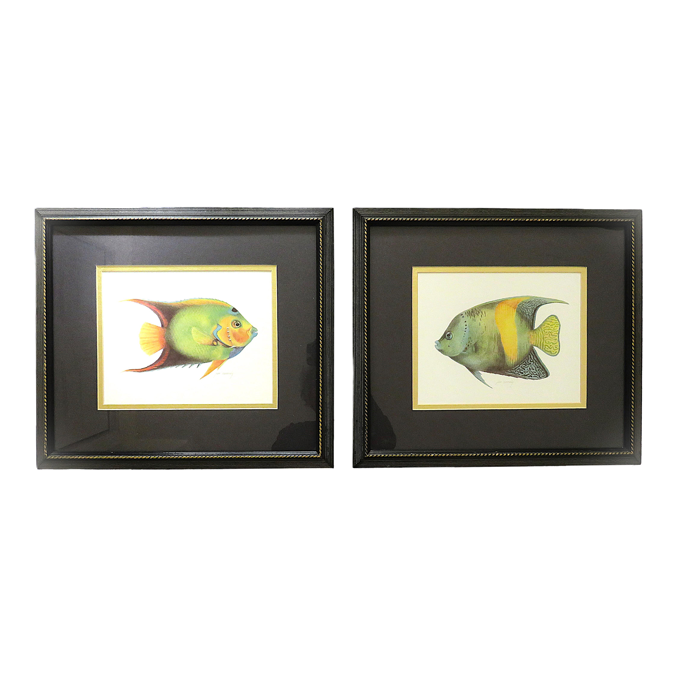 Pair of Fish Framed Lithographs Prints by Jean Cassidy | Chairish