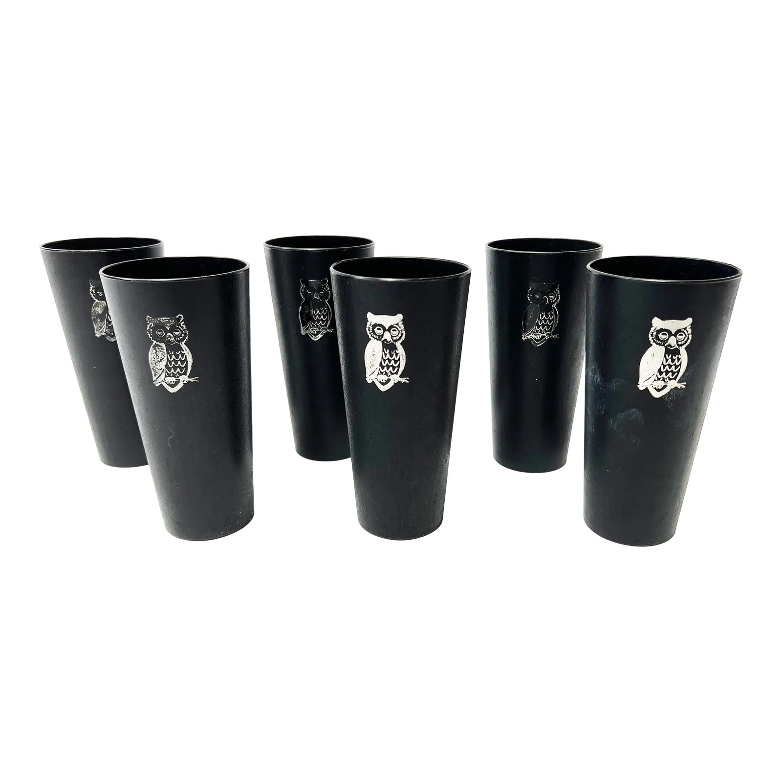 Ultra Mid Century Modern Nasco Kitschy Black Plastic Tumblers With