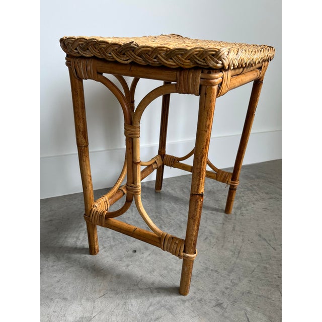 Wood 1970s Wicker and Bent Bamboo Rattan Small Cocktail Table For Sale - Image 7 of 11