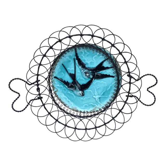 German Majolica Wire Basket Plate, Circa 1900 For Sale