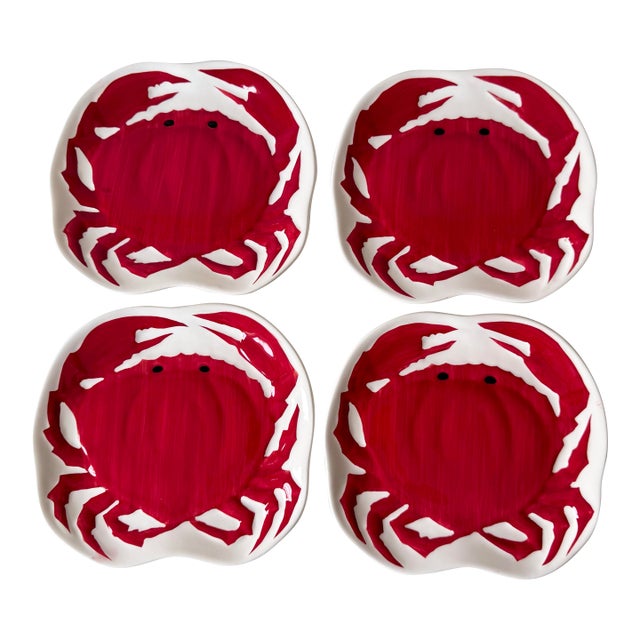 Coastal Red Crab Appetizer Plates - Set of Four For Sale