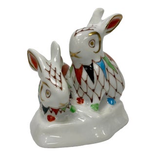 1990s Vintage Hollohaza Rabbits Figurine For Sale