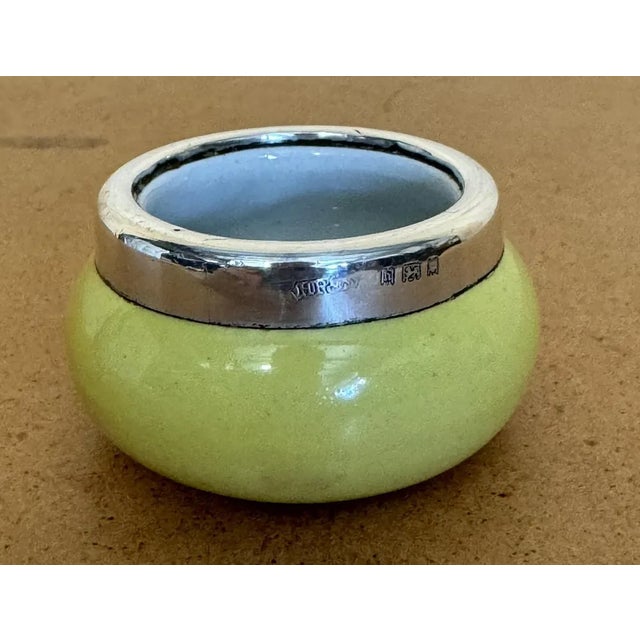 Metal Antique Porcelain Trinket Pot with Sterling Silver Trim from Henry Perkins & Sons, 1923 For Sale - Image 7 of 9