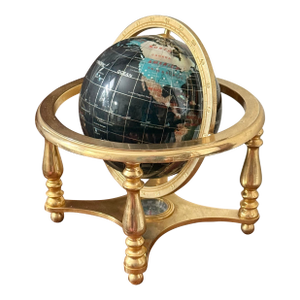 Late 20th Century Black World Globe With Semiprecious Gemstones on Brass Base