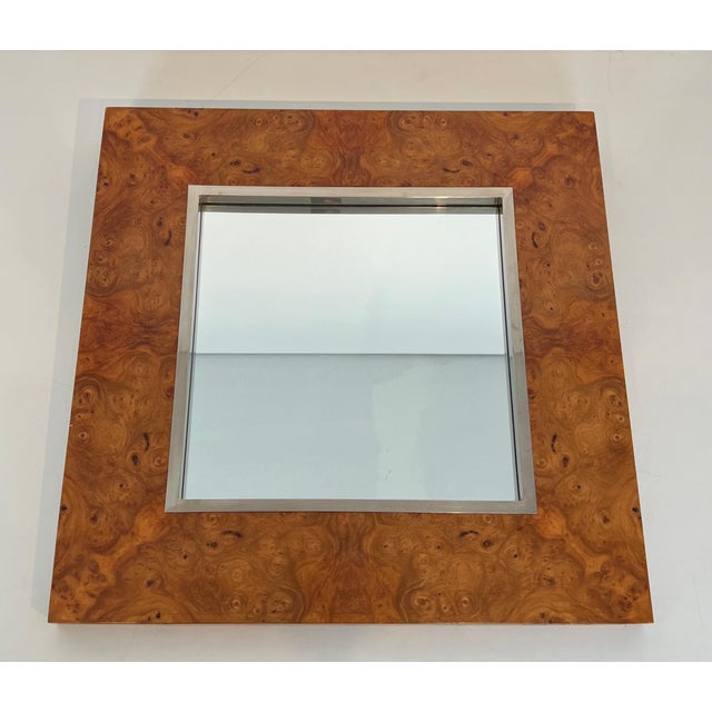 This beautiful square designer mirror is made of elm burl veneer and chrome. It is an Italian work by the famous designer...