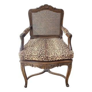 Mid 20th Century Louis XV Style Leopard Upholstered Arm Chair For Sale
