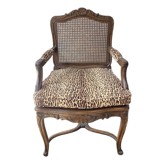Mid 20th Century Louis XV Style Leopard Upholstered Arm Chair For Sale