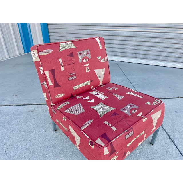 Red 1970s Mid Century Chrome Lounge Chairs Styled After Florence Knoll- Set of 2 For Sale - Image 8 of 14