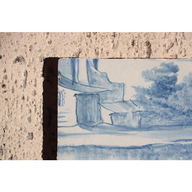 Antique 18th Century Blue and White Portuguese Tile Depicting Medieval Houses by the River For Sale - Image 4 of 7