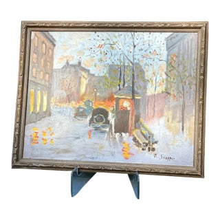 1940s Dutch Street Scene Cityscape Oil on Canvas Painting For Sale