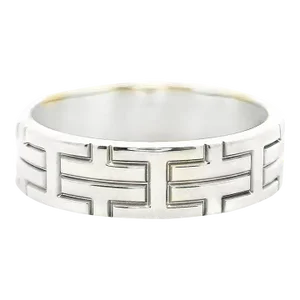 Hermes "H" Logo 18k White Gold Kilim Band Ring Size 5