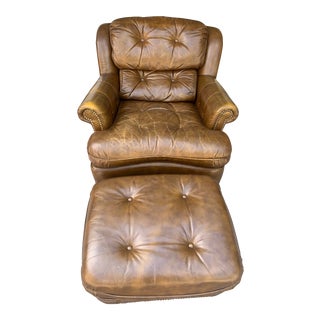 1980s Hancock & Moore Tufted Leather Club Chair & Ottoman For Sale