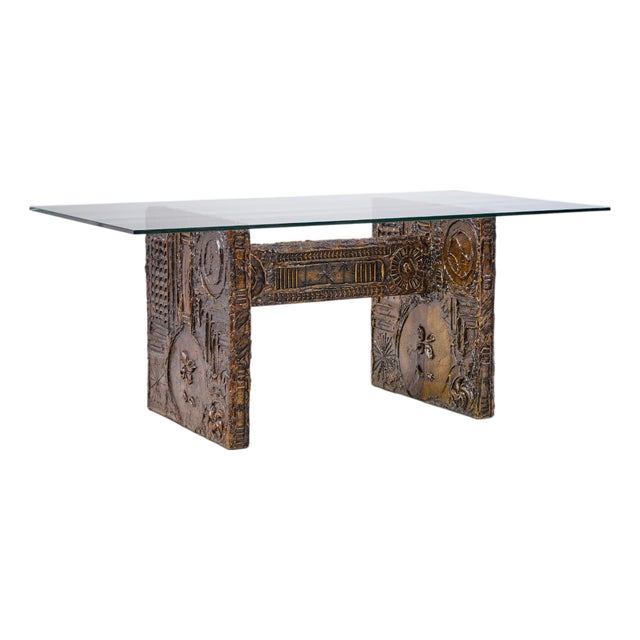 Adrian Pearsall for Craft Associates Mid Century Brutalist Glass Top Dining Table For Sale