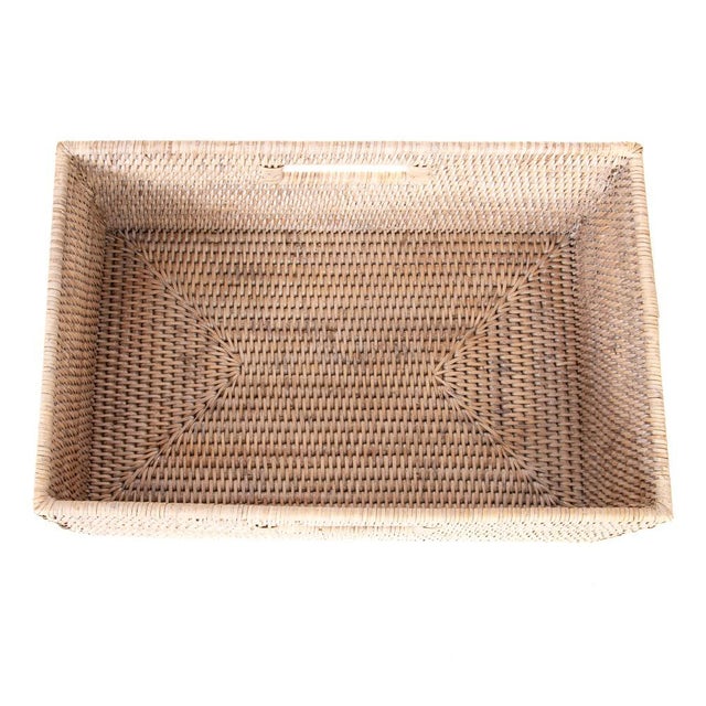 2020s Artifacts Rattan Rectangular Shelf Basket with Side Handles in White Wash - 16" For Sale - Image 5 of 9