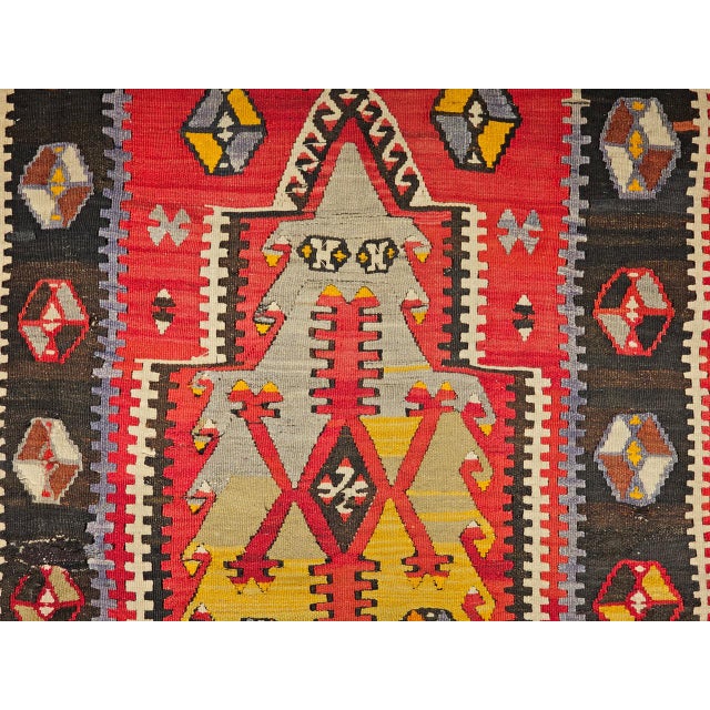 Textile Antique Turkish Kilim, Handwoven Wool, Prayer Pattern, Pale Yellow & Red, 4x5 For Sale - Image 7 of 12