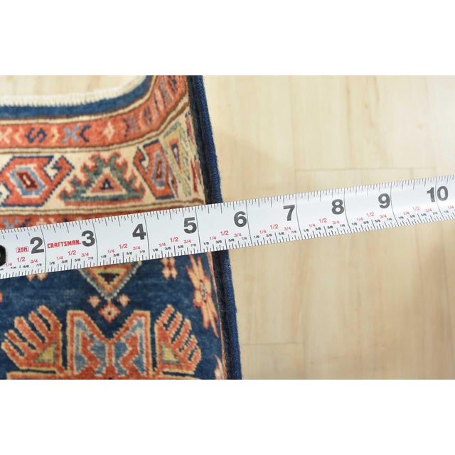 Kazak Runner 2’7” X 7’8” Blue Wool Tribal Hand-Knotted Oriental Rug For Sale - Image 12 of 14