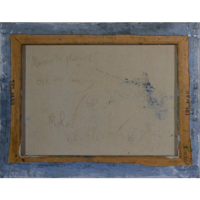 Abstract on canvas. Influenced by Alberto Giacometti. Inscribed on reverse. Momos planet. Oil on canvas. Mole. BK, NY...