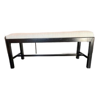 Black Chippendale Style Bench With White Boucle Upholstery For Sale
