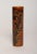 Studio pottery vase embellished on two sides (ca. 1960s, USA). Slim, cylindrical form with exterior matte glazes of amber...