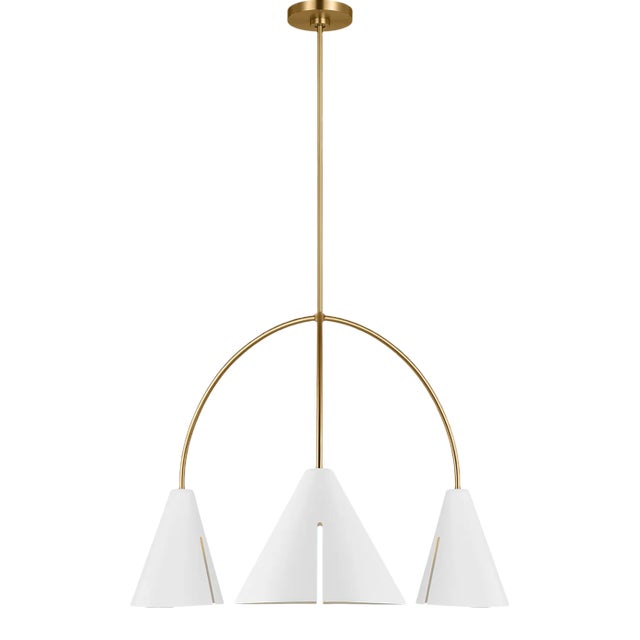 Kelly Wearstler By Visual Comfort Studio Cambre 3-Light integrated LED Large Chandelier in Matte White and Burnished Brass For Sale