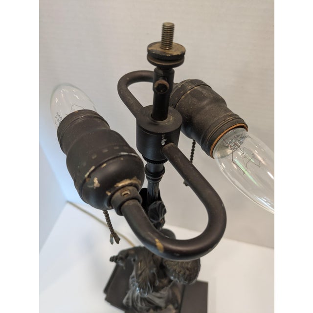Mid 20th Century Antique Bronze Lamp Featuring a Girl Holding a Dove by A. Messina For Sale - Image 5 of 14