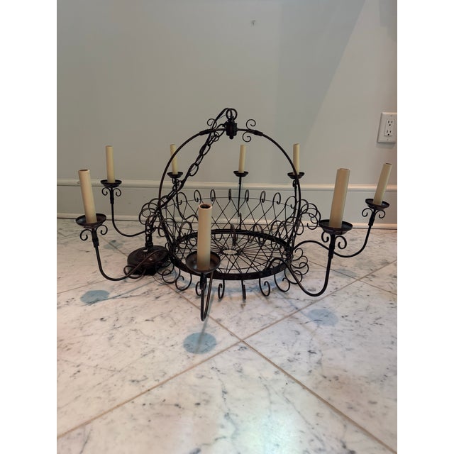 Fabulous French Basket Style Wirework Chandelier-Eight Lights For Sale In New York - Image 6 of 10