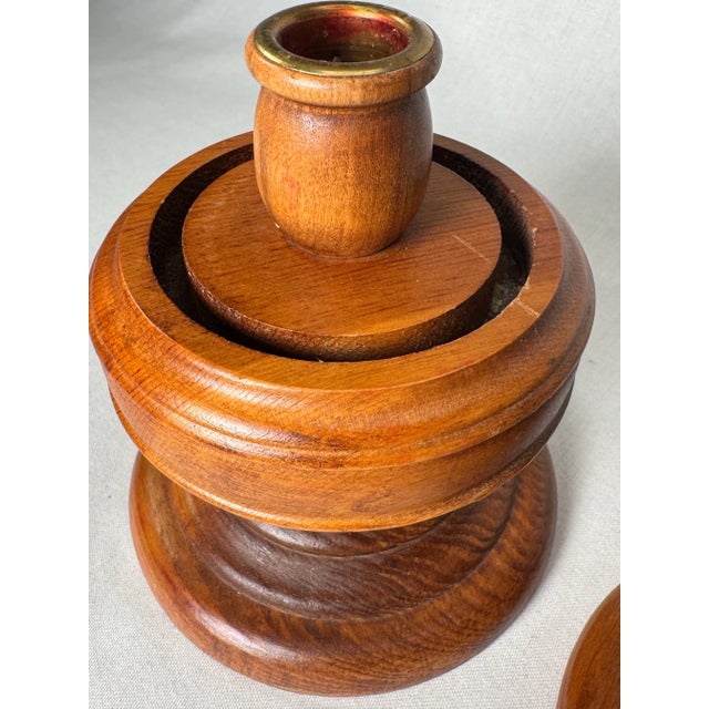 Vintage Mid Century Modern Solid Wood Turned Taper Candleholders, a Pair For Sale In Houston - Image 6 of 12