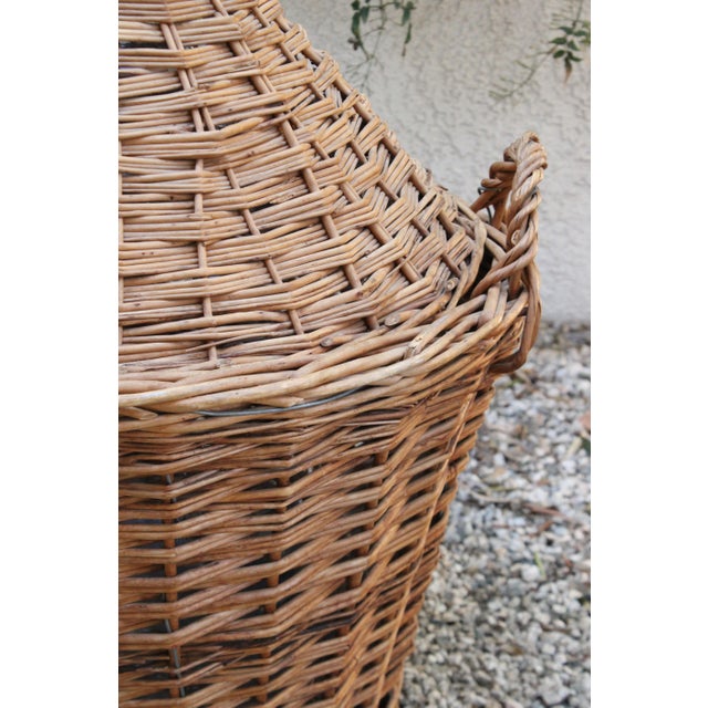 French Provincial Ext. LRG Provincial Woven Rattan "Made in France" and Glass Vino Bottle Basket For Sale - Image 3 of 9