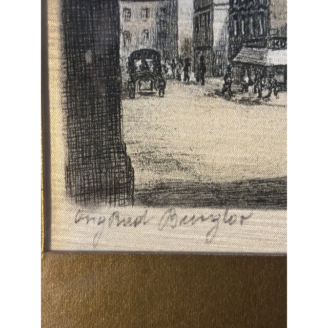 Early 20th Century Vintage Hans Leisch Signed Original Etching on Silk - St. Michael's Gate Vienna, Framed Austrian Landmark Print For Sale - Image 5 of 6