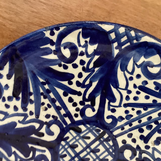 Ink Blue Antique Andalusian Ceramic Blue & White Glaze Wall Plate From Fajalauza (Granada) Spain For Sale - Image 8 of 12