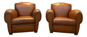 Set of Art Deco Leather Club Chairs, 1950s