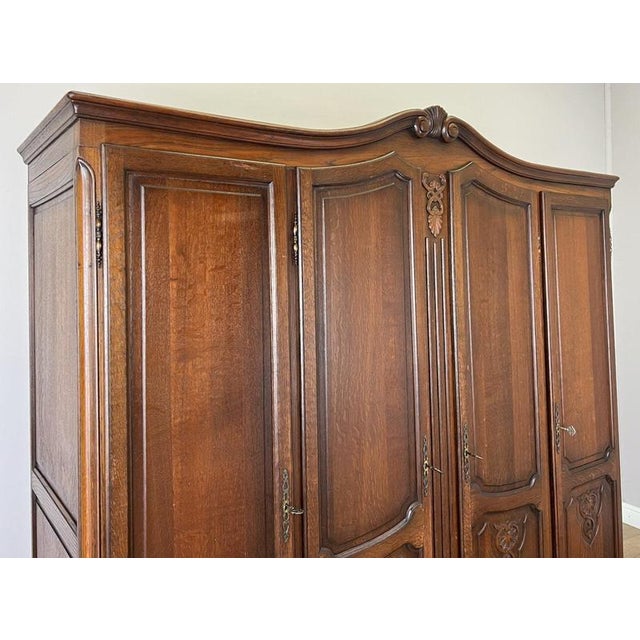Vintage French Louis XVI Style Carved Oak 4-Door Wardrobe For Sale - Image 11 of 13
