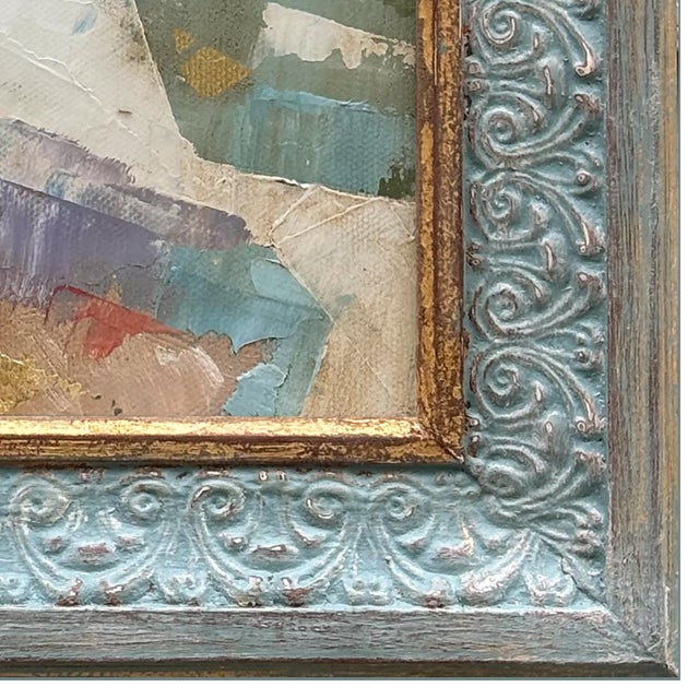 2020s Contemporary Abstract "Lily Pad" Oil Painting in Vintage Frame For Sale - Image 5 of 6