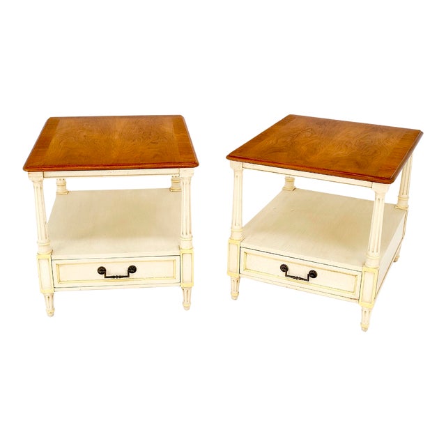 Henredon Walnut Banded Tops One Drawer End Tables Night Stands - A Pair For Sale