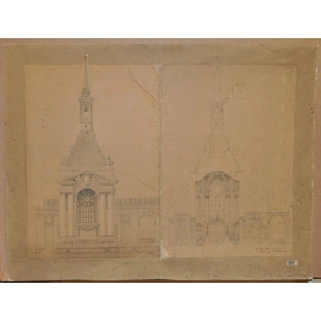 This is a print with 18th to 19th century old master architectural drawings. The drawings depict the interior and exterior...