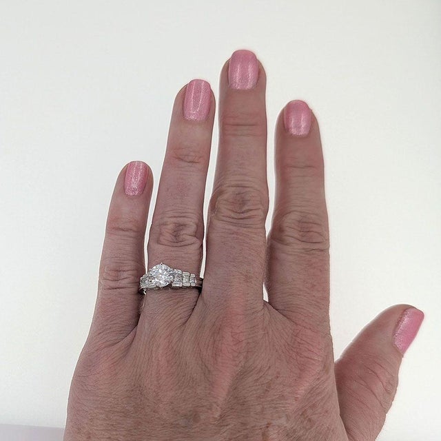 Early 21st Century Princess Cut Accented Platinum Engagement Ring Cz Center, Size 7 For Sale - Image 5 of 5
