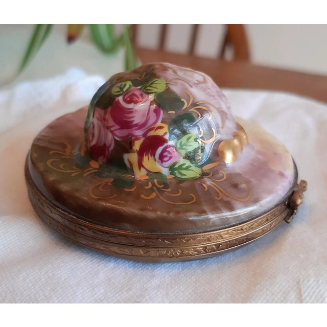 French French Limoges Hat Box Floral Rose For Sale - Image 3 of 9