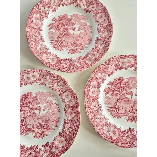 Ceramic Vintage English Pink Transferware Dinner Plates by Enoch Wedgwood, 1970s, Set of 6 For Sale - Image 7 of 8