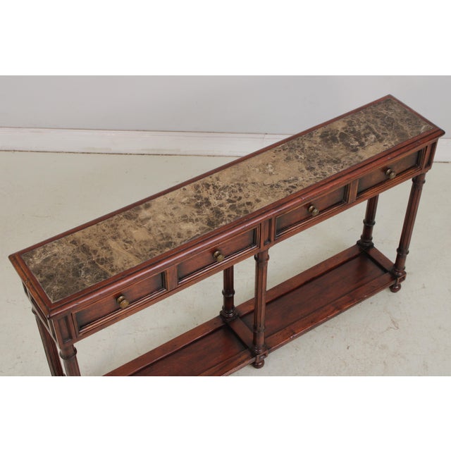 Wood Mahogany 2 Drawer Marble Top Console Table For Sale - Image 7 of 17