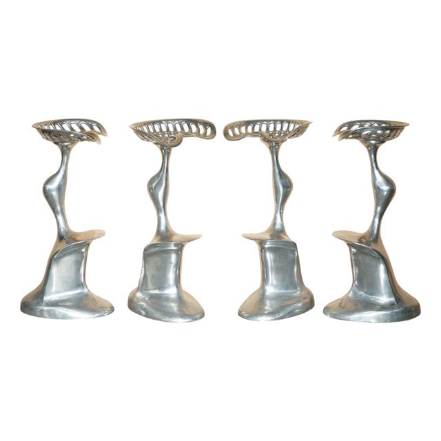 Space Age Mercury High Kitchen Bar Stools in Aluminium by Philip Watts, Set of 4 For Sale