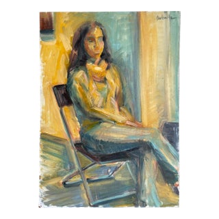 Original Female Portrait Painting on Board Signed by Berkowitz For Sale