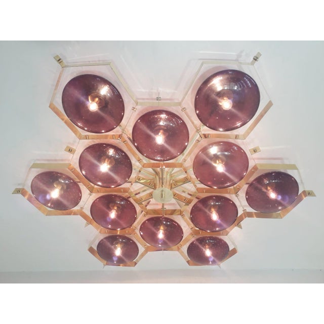 Metal 21st Century Beehive Polished Brass Amethyst Bubbles Murano Flush Mount by Fabio LTD For Sale - Image 7 of 8