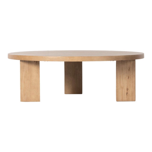 Four Hands Mesa Round Coffee Table - Light Brushed Parawood 48" For Sale