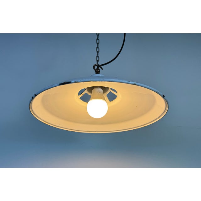 Industrial White Enamel Factory Pendant Lamp, 1960s For Sale - Image 13 of 18
