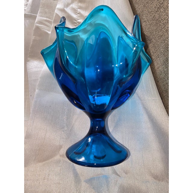 Mid 20th Century Vintage Mid=century 6 Petal Crimped Compote Hankerchief Vase Glass For Sale - Image 5 of 8
