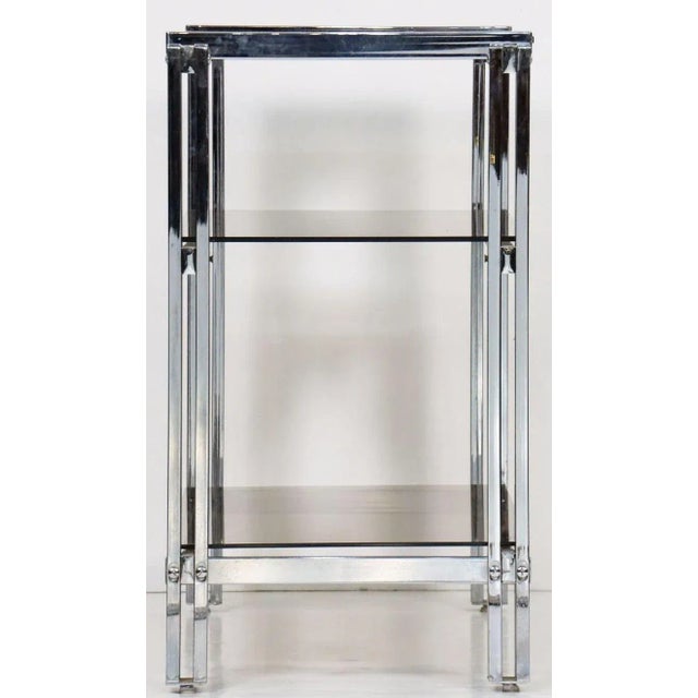 Mid-Century Three-Tier Console Table of Chrome and Smoked Glass From France For Sale - Image 9 of 13