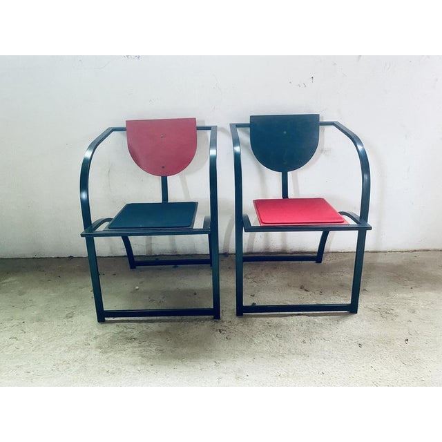 Cosinus Armchairs in Black Steel Red and Black Wood by Karl Friedrich Förster for KFF, 1980s, Set of 6 For Sale - Image 10 of 18