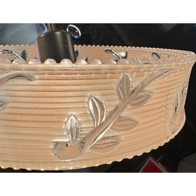 Vintage Frosted Glass Ceiling Light Shade With Applied Vine Motif – Beaded Rim Flush Mount, 10.3” For Sale - Image 11 of 11
