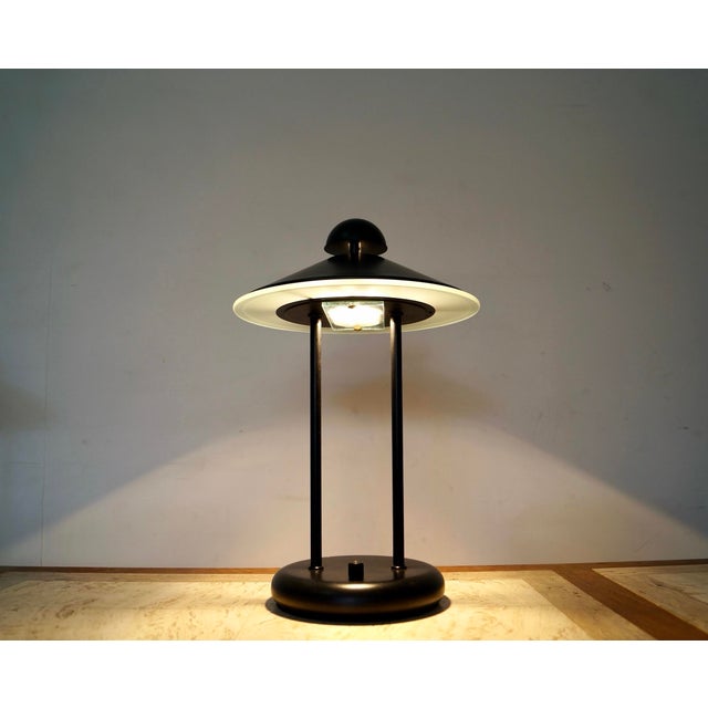 George Kovacs 1980’s Postmodern Art Deco Saucer Table Lamps - A Pair For Sale - Image 4 of 12